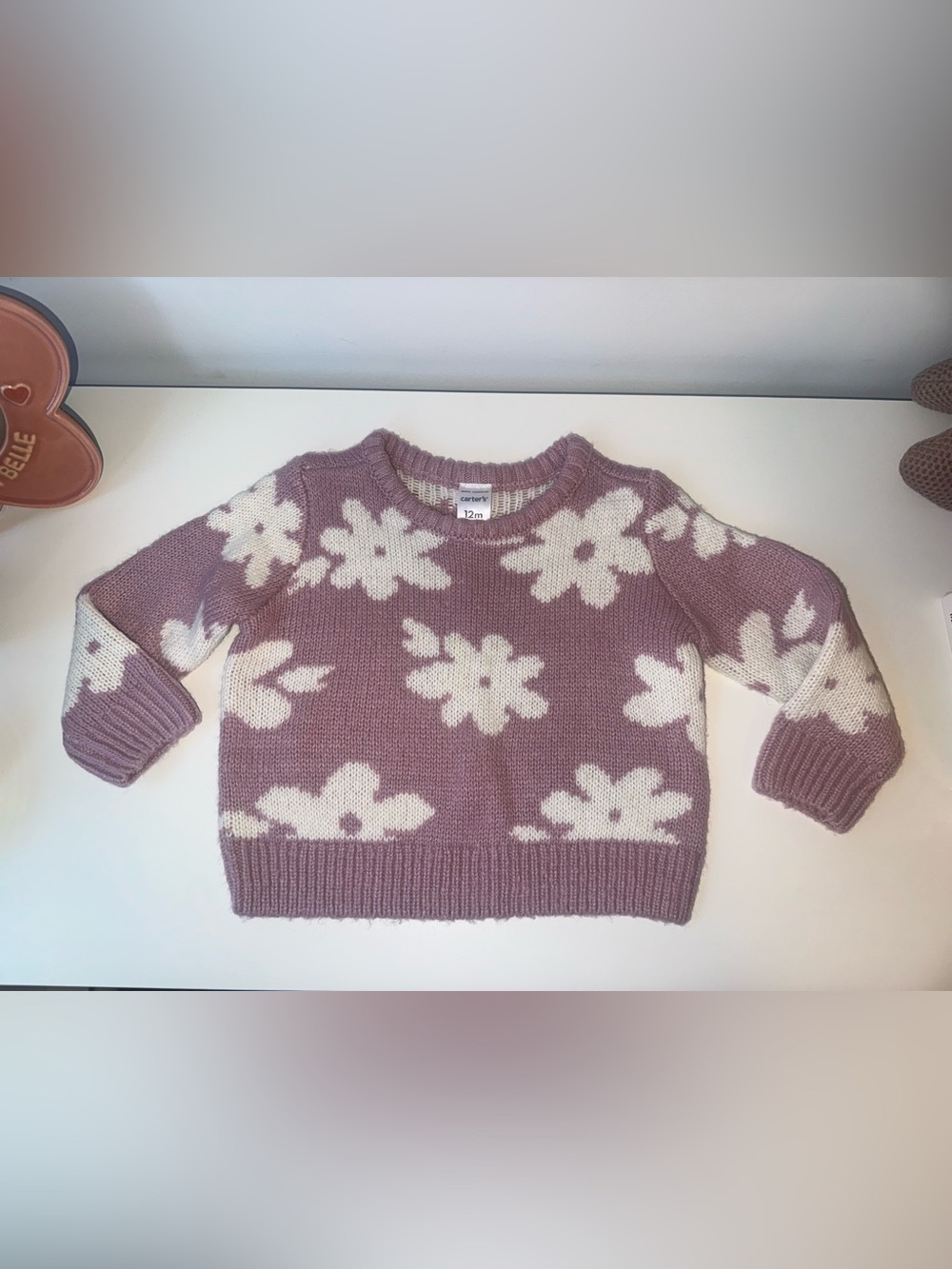 🌸 Carter's • Mauve Floral Crewneck Sweater • 12M